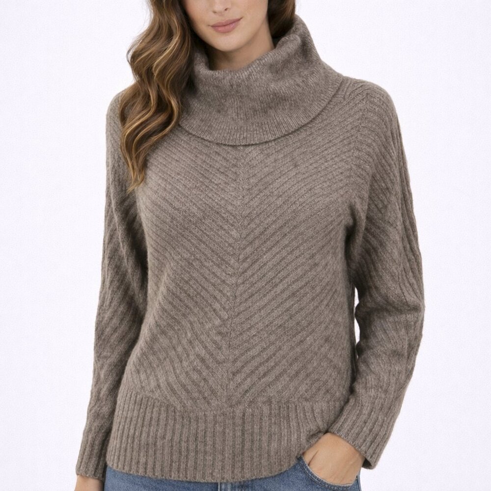 Anthropologie Taupe Ribbed Cowl Neck Sweater
